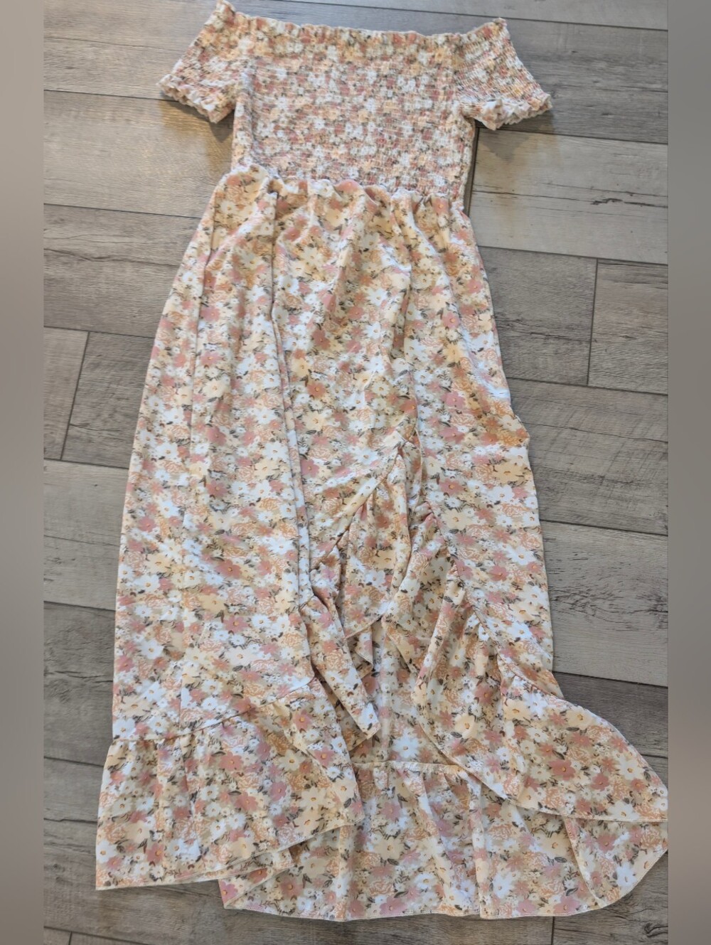 Floral Smocked Maxi Dress in Blush & Cream